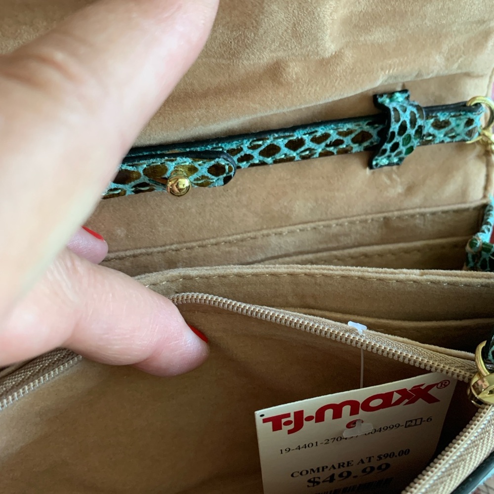NWT Kate Landry Teal Snake-Embossed Crossbody 3way purse with Gold Chain Strap - Picture 8 of 10